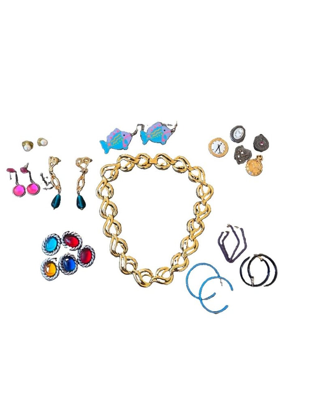 Vintage Costume Casual Jewelry Lot Necklace Earrings Button Covers 1990s 90s